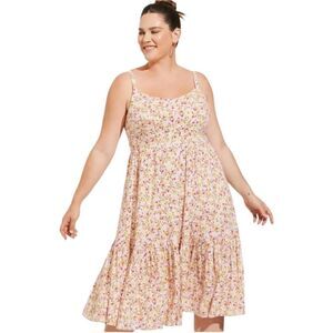 TORRID Plus Size Sunshine Ditsy Floral Sleeveless Tierd Rayon Slub Midi Dress 3X